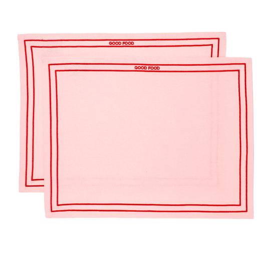 Placemats embroidered GOOD FOOD pink set of 2#