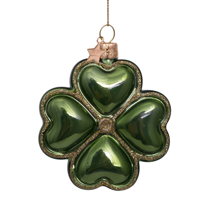 Ornament aus Glas, grünes Opalklee, H8cm