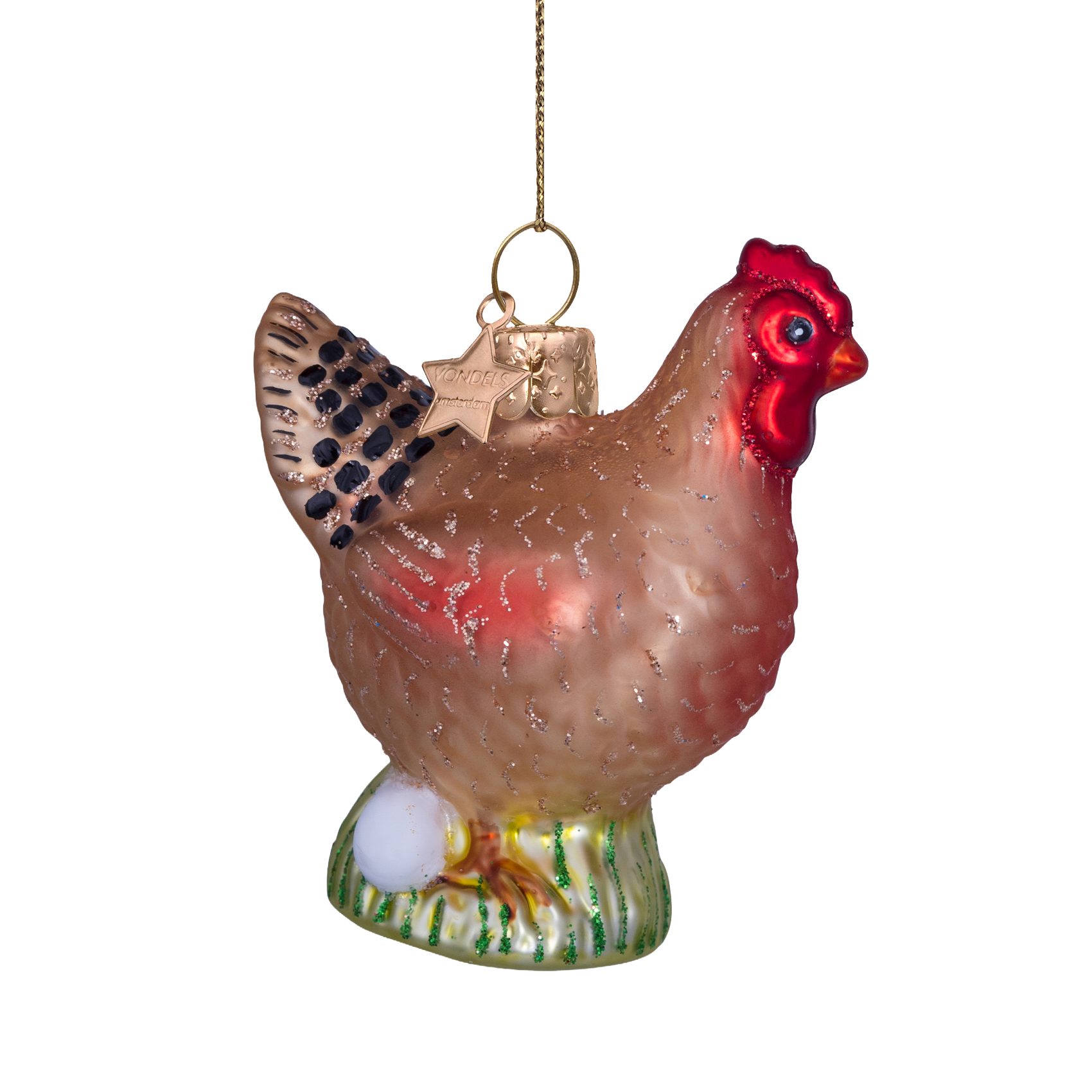 Ornament glass chicken w/eggs H7cm#