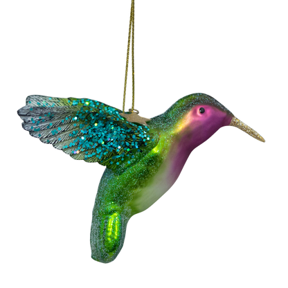Ornament glass green/purple hummingbird H8.5cm