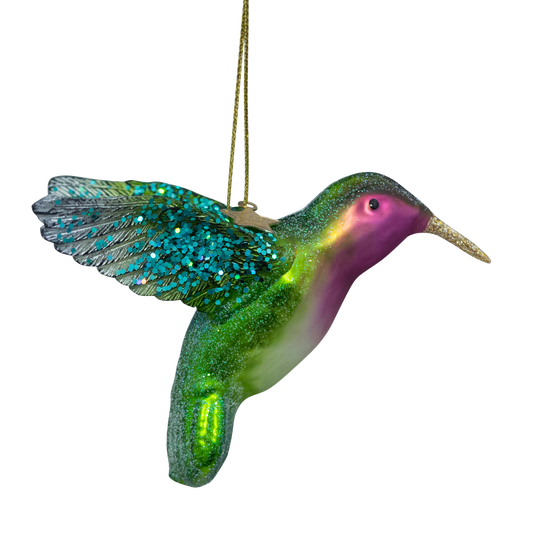 Ornament glass green/purple hummingbird H8.5cm