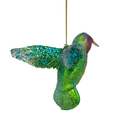 Ornament glass green/purple hummingbird H8.5cm