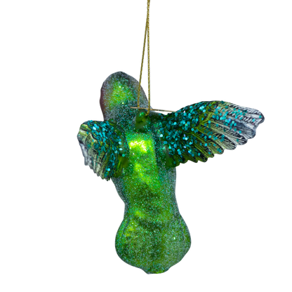 Ornament glass green/purple hummingbird H8.5cm