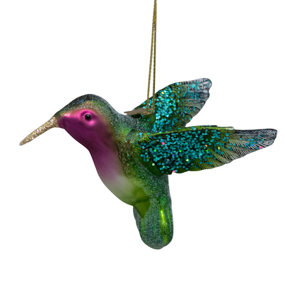 Ornament glass green/purple hummingbird H8.5cm