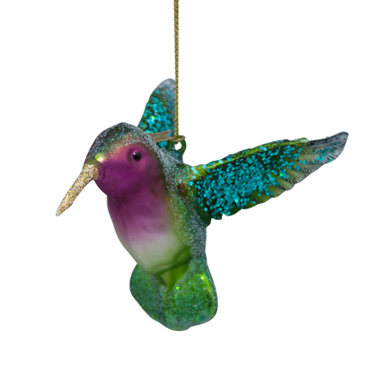Ornament glass green/purple hummingbird H8.5cm