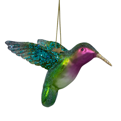 Ornament glass green/purple hummingbird H8.5cm