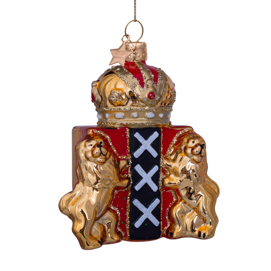 Ornament glass gold shield of Amsterdam H9.5cm w/box