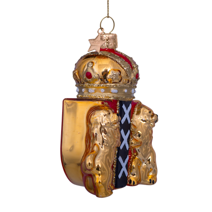 Ornamentales, goldenes Schild aus Amsterdam, H 9,5 cm, mit Schachtel