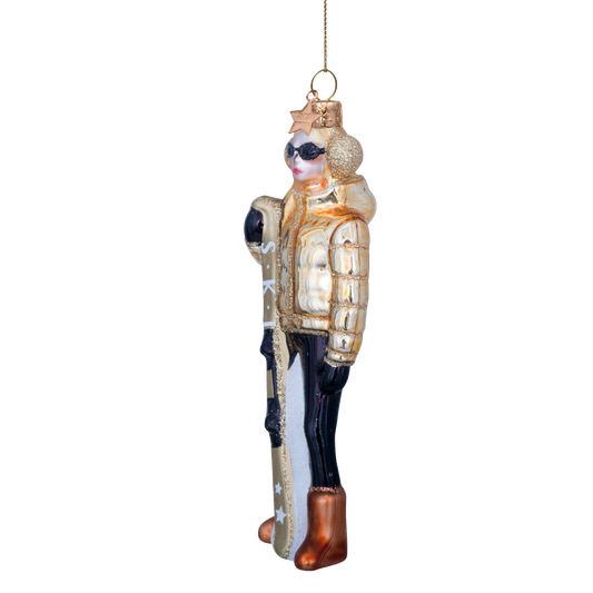 Ornament glass gold ski lady H13cm