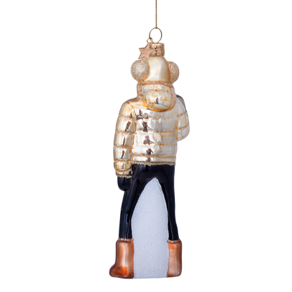 Ornament glass gold ski lady H13cm