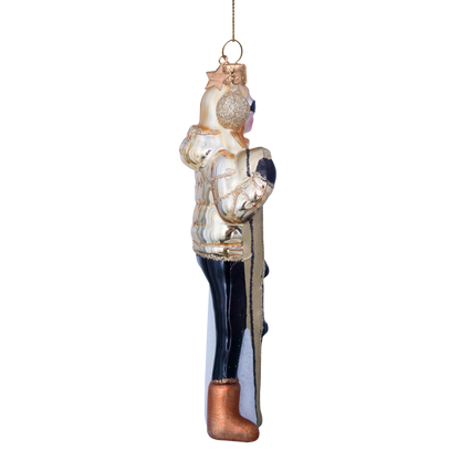 Ornament glass gold ski lady H13cm