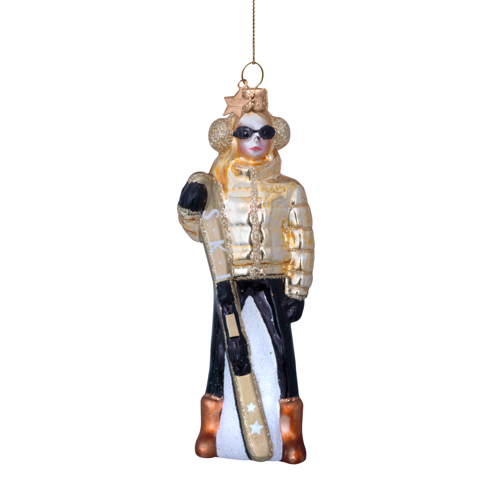 Ornament glass gold ski lady H13cm