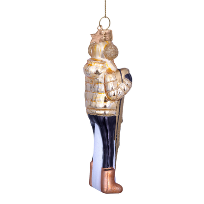 Ornament glass gold ski lady H13cm
