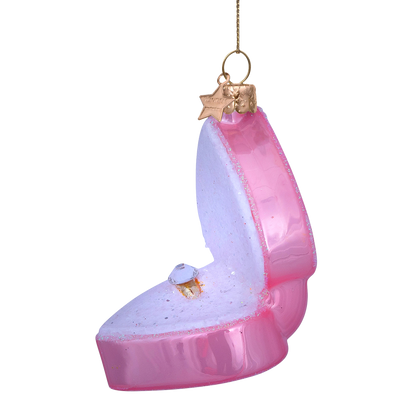 Ornament glass soft pink heart box w/wedding ring H7.5cm