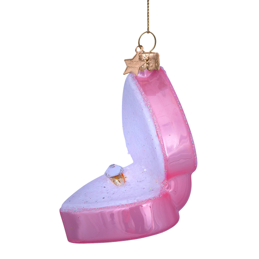 Ornament glass soft pink heart box w/wedding ring H7.5cm