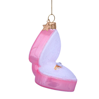Ornament glass soft pink heart box w/wedding ring H7.5cm