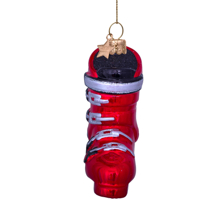 Ornament glass red ski shoe H10cm