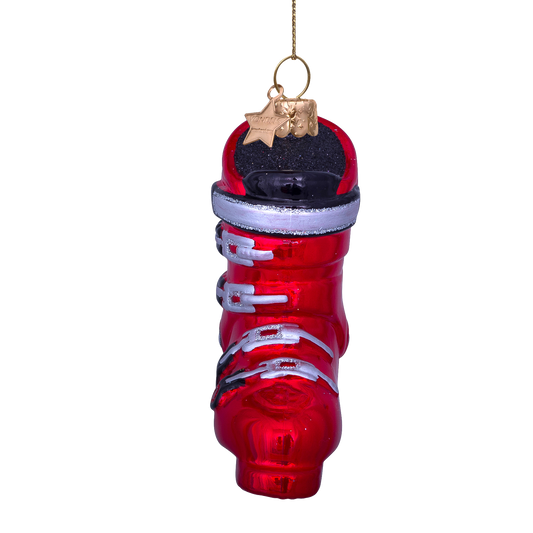 Ornament glass red ski shoe H10cm