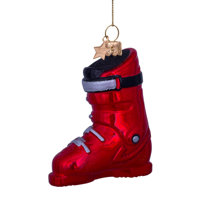 Ornament glass red ski shoe H10cm