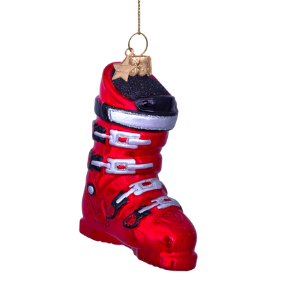 Ornament glass red ski shoe H10cm