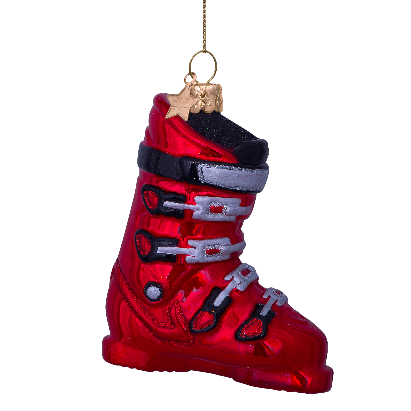 Ornament glass red ski shoe H10cm
