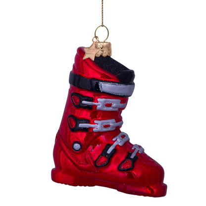 Ornament glass red ski shoe H10cm