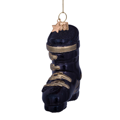 Ornament glass black ski shoe H10cm