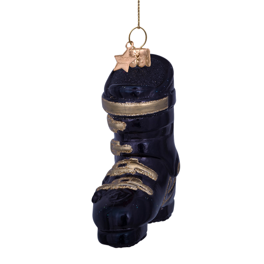 Ornament glass black ski shoe H10cm