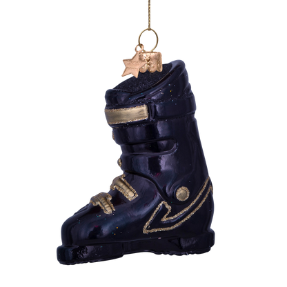 Ornament glass black ski shoe H10cm