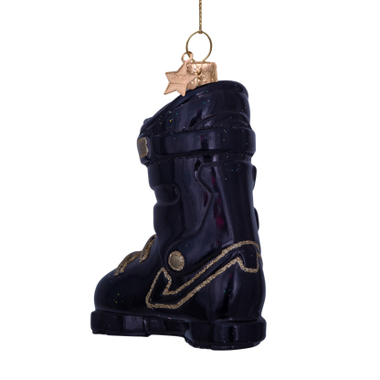 Ornament glass black ski shoe H10cm