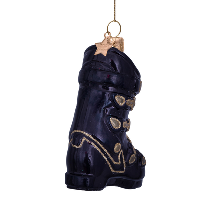 Ornament glass black ski shoe H10cm