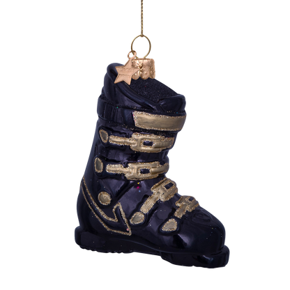 Ornament glass black ski shoe H10cm