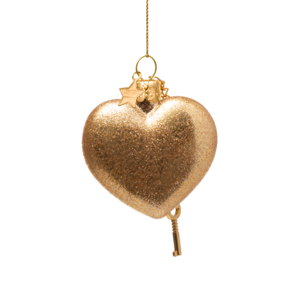 Ornament glass gold heart with key lock H6.5cm