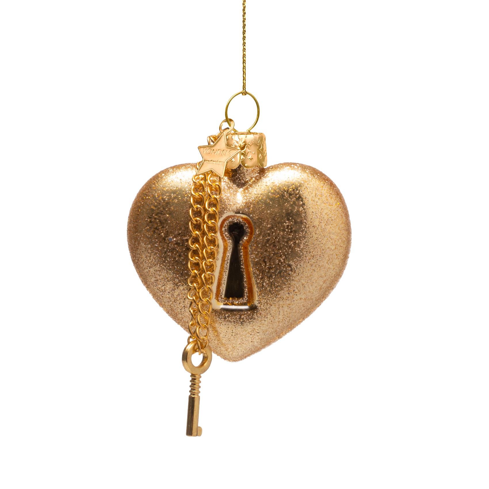 Ornament glass gold heart with key lock H6.5cm
