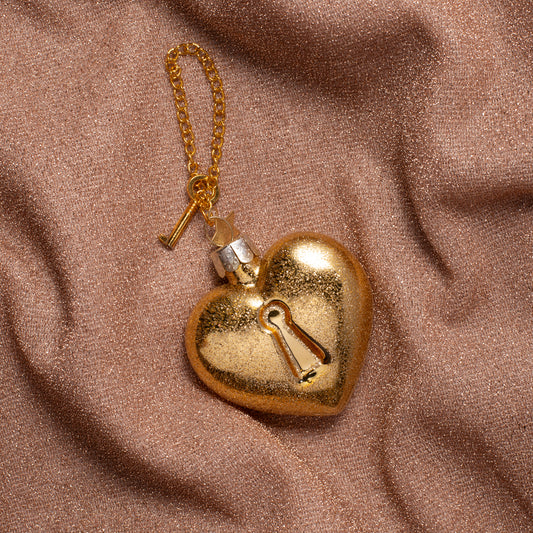 Ornament glass gold heart with key lock H6.5cm