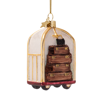 Ornament glass gold luggage cart H9cm