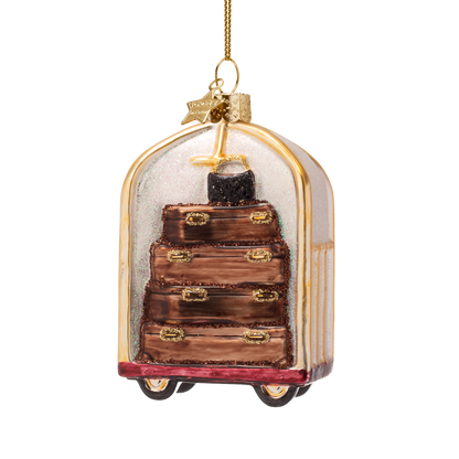 Ornament glass gold luggage cart H9cm