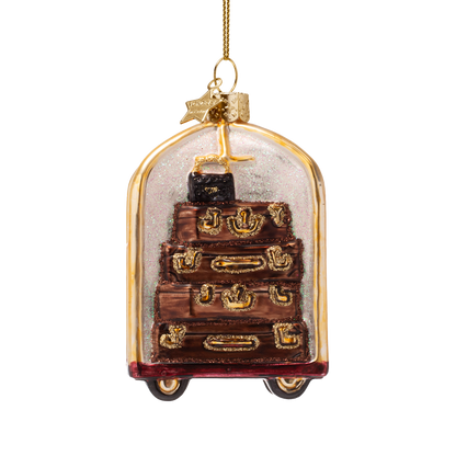 Ornament glass gold luggage cart H9cm