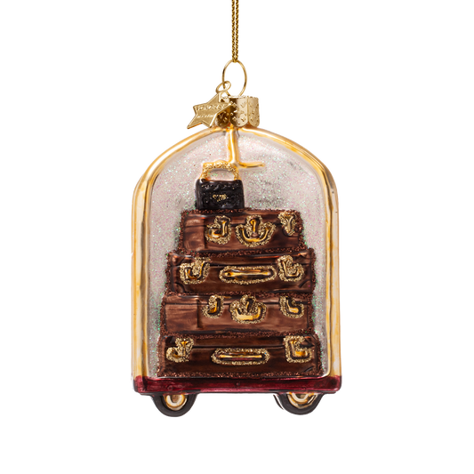 Ornament glass gold luggage cart H9cm