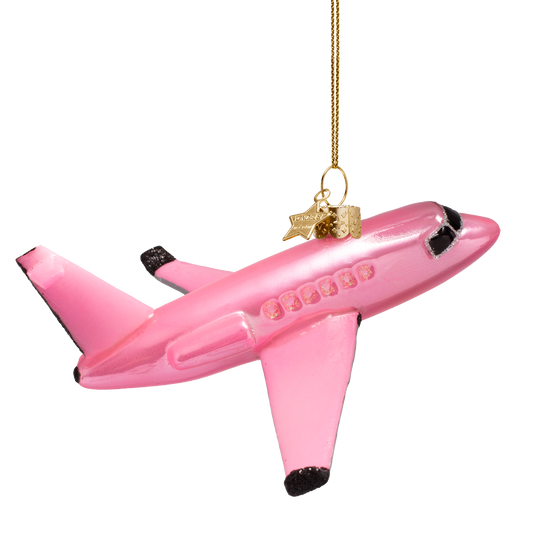 Ornament glass pink opal airplane H5.5cm