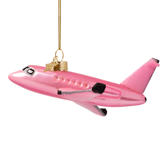 Ornament glass pink opal airplane H5.5cm