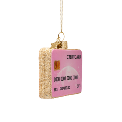 Ornament glass pink opal creditcard H7cm