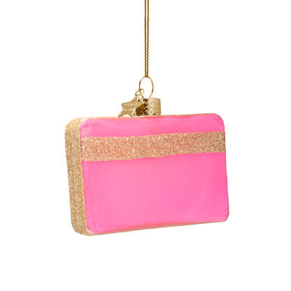 Ornament glass pink opal creditcard H7cm