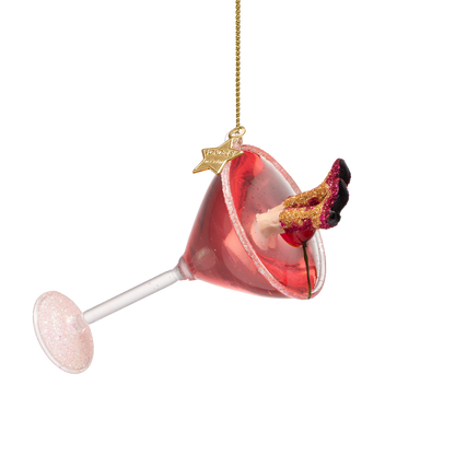 Ornament glass cosmopolitan w/cowboy boots H12cm