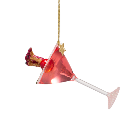 Ornament glass cosmopolitan w/cowboy boots H12cm