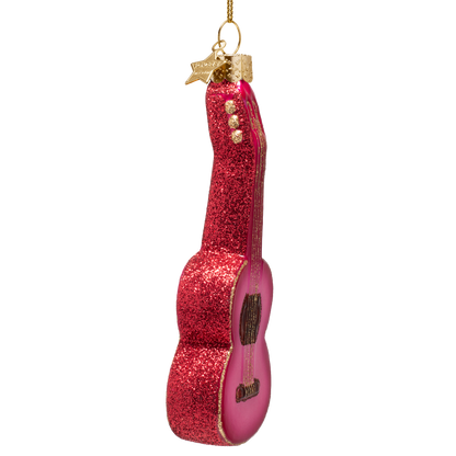Ornament glass raspberry pink guitar H13cm