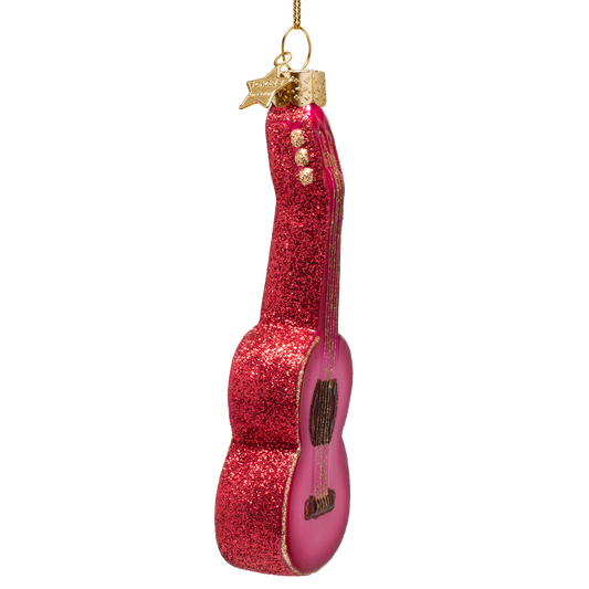 Ornament glass raspberry pink guitar H13cm