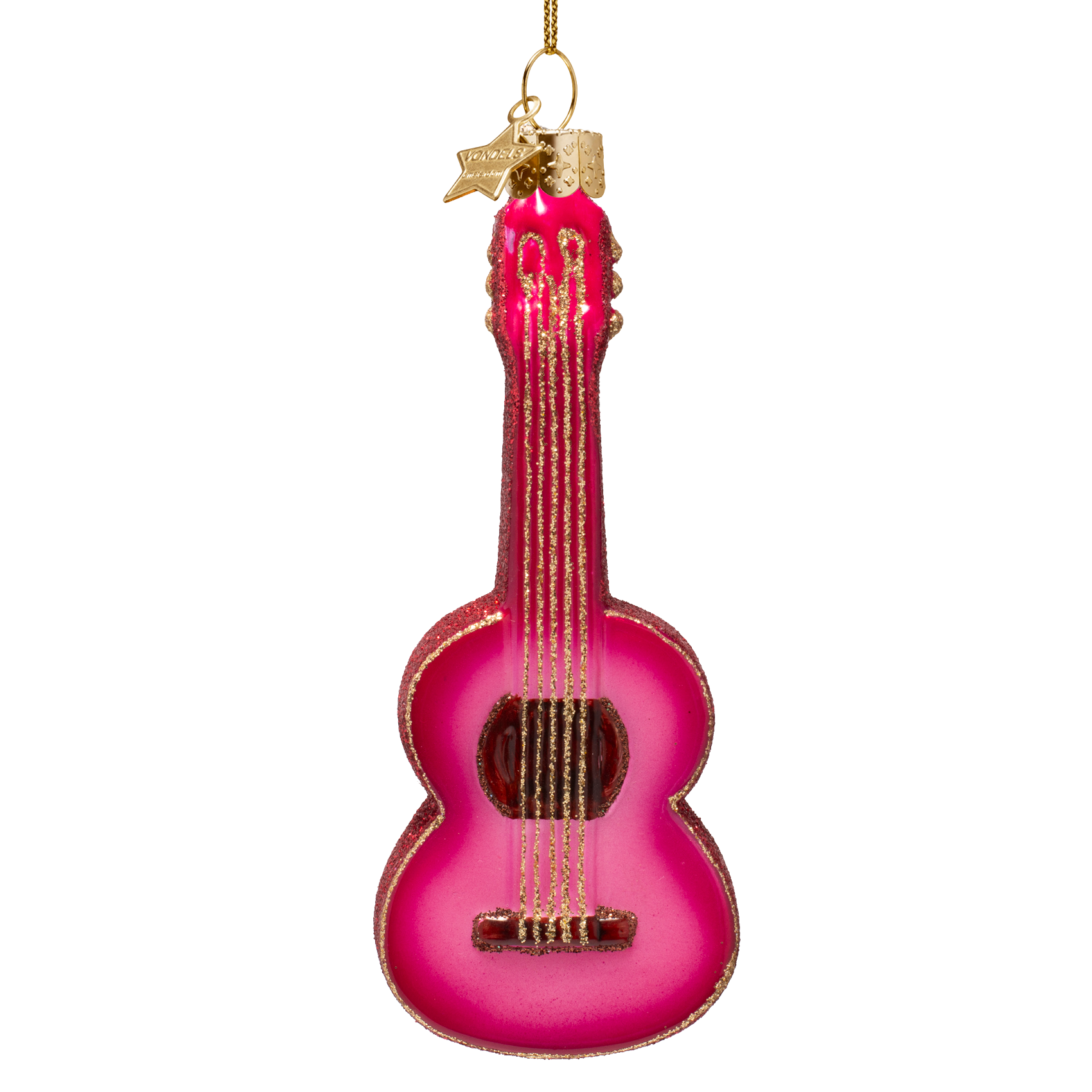 Ornament glass raspberry pink guitar H13cm