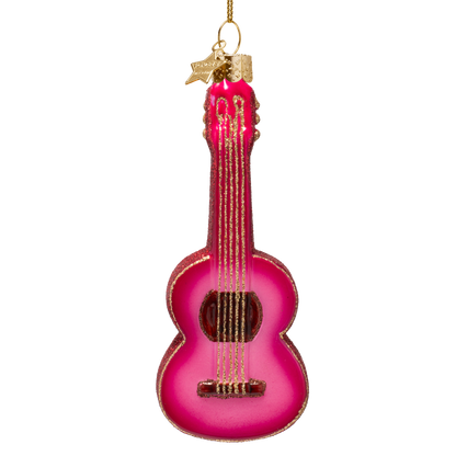 Ornament glass raspberry pink guitar H13cm