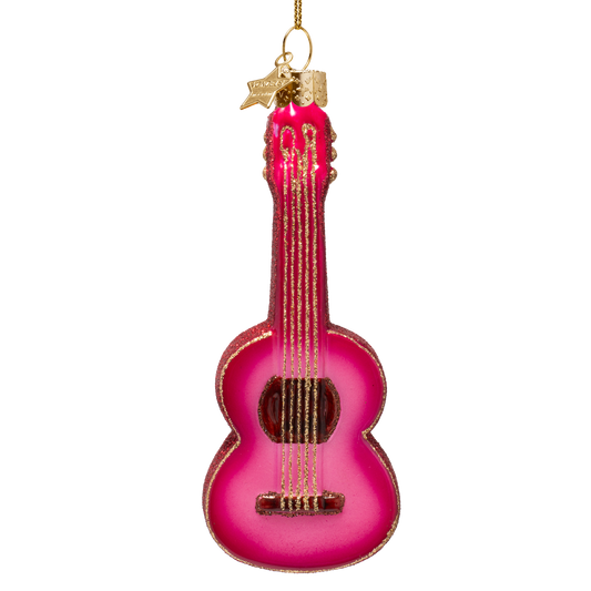 Ornament glass raspberry pink guitar H13cm